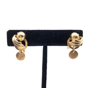 Vintage Gold Tone Screwback Earrings Mid Century Swirl Dangle 3/4"